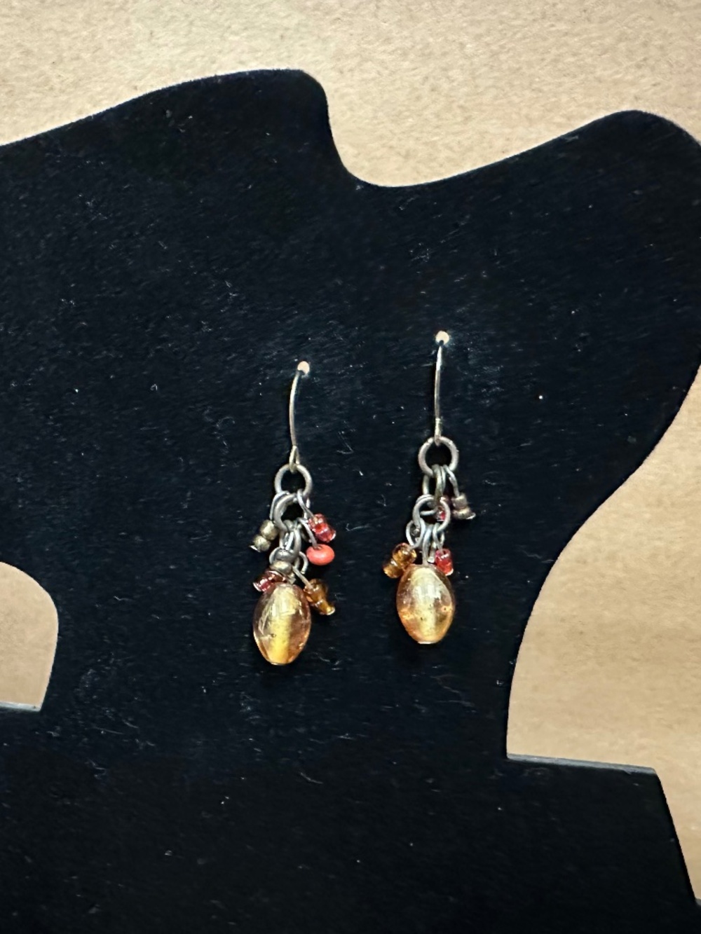 Citrine Garnet-toned Multi-Bead Cluster Drop Earrings